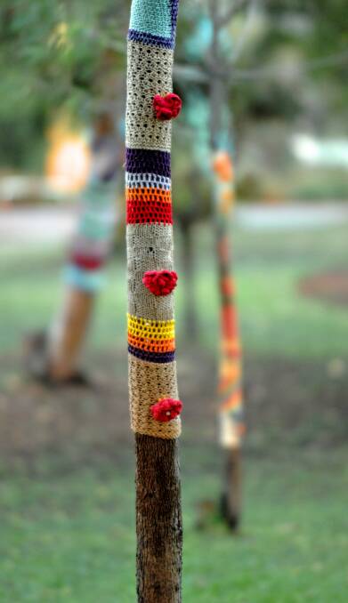 Whimsy: Kelly Darragh has encouraged youth inclusion in the Withers Progress Association by yarn bombing near the Hudson Road Family Centre.