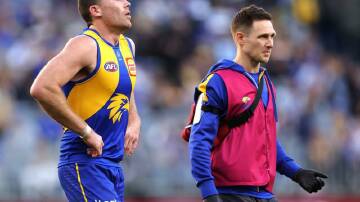 Jeremy McGovern has failed a fitness test and has been ruled out the Eagles' side to play Fremantle. Photo: Richard Wainwright/AAP PHOTOS